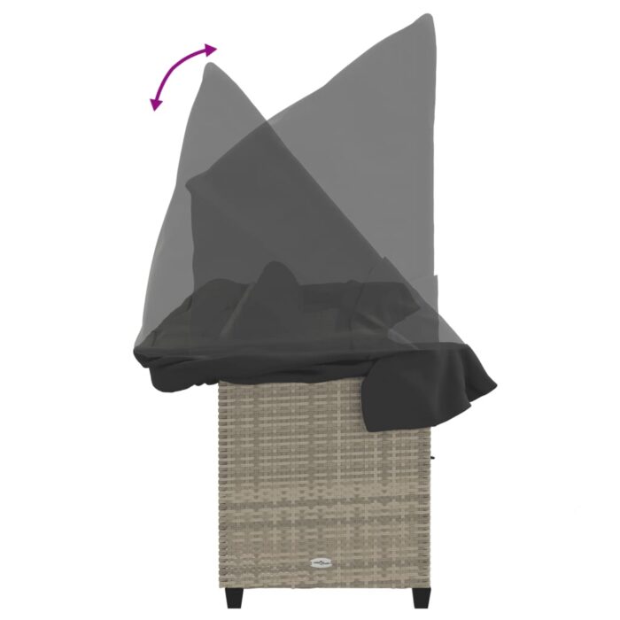 Chaise longue avec auvent et coussins gris clair résine tressée – Image 6