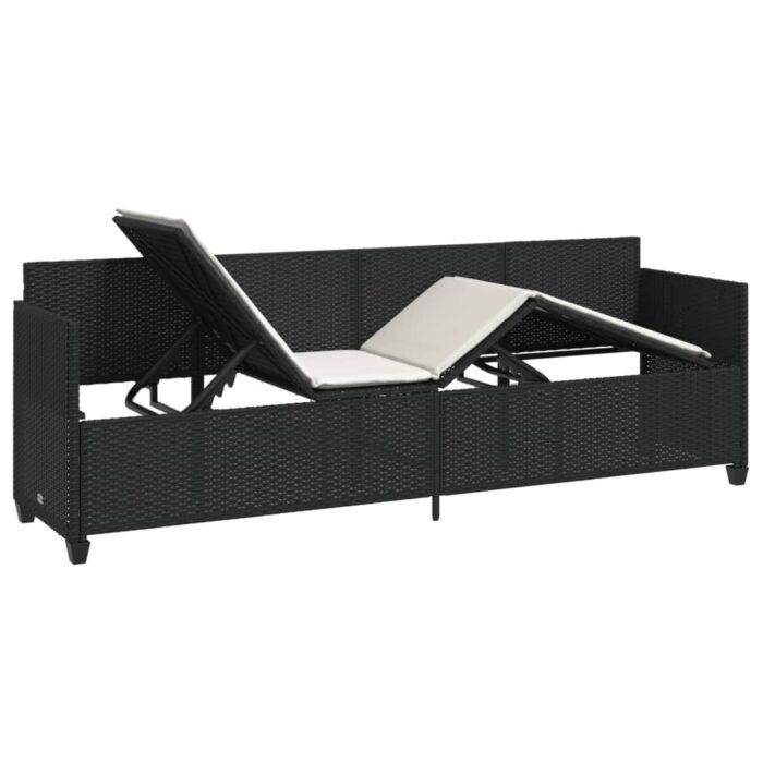 Chaise longue avec coussins noir résine tressée – Image 2