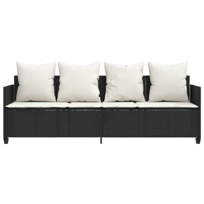 Chaise longue avec coussins noir résine tressée – Image 3