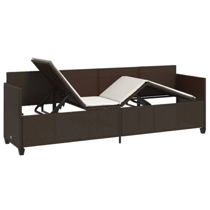 Chaise longue avec coussins marron résine tressée – Image 2