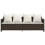 Chaise longue avec coussins marron résine tressée – Image 3