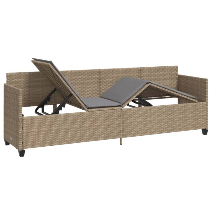 Chaise longue avec coussins beige résine tressée – Image 2