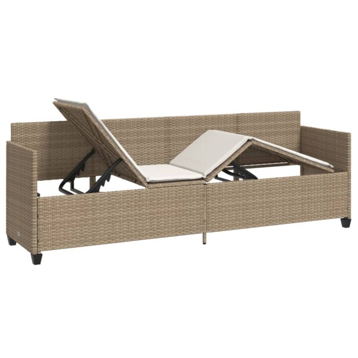 Chaise longue avec coussins beige résine tressée – Image 2