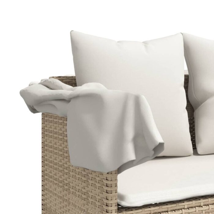 Chaise longue avec coussins beige résine tressée – Image 6