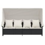 Chaise longue avec auvent et coussins noir résine tressée – Image 4