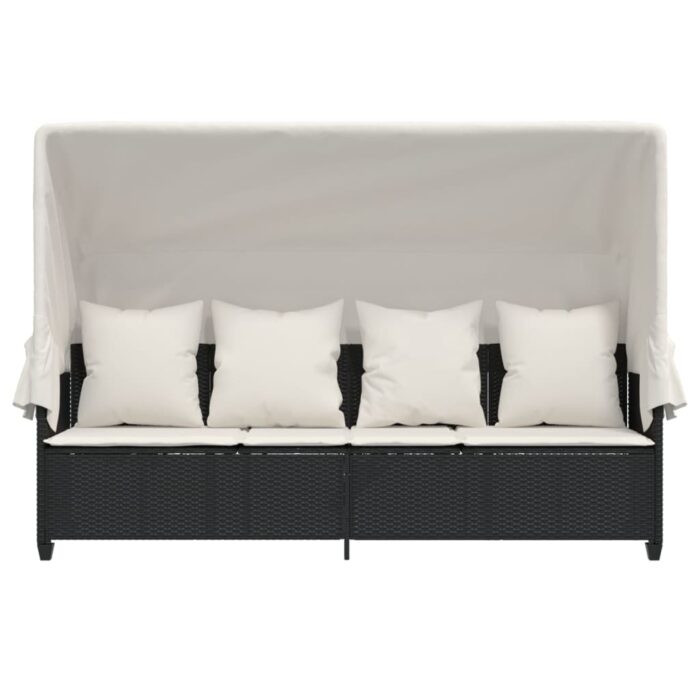 Chaise longue avec auvent et coussins noir résine tressée – Image 4