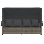 Chaise longue avec auvent et coussins gris résine tressée – Image 4