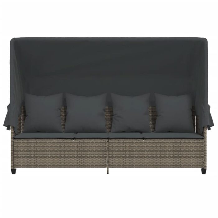 Chaise longue avec auvent et coussins gris résine tressée – Image 4
