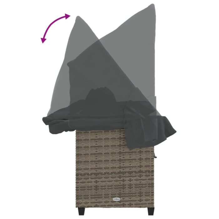 Chaise longue avec auvent et coussins gris résine tressée – Image 7