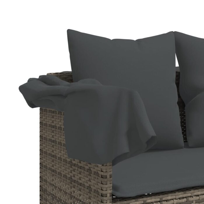 Chaise longue avec auvent et coussins gris résine tressée – Image 8