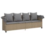 Chaise longue avec auvent et coussins beige résine tressée – Image 2