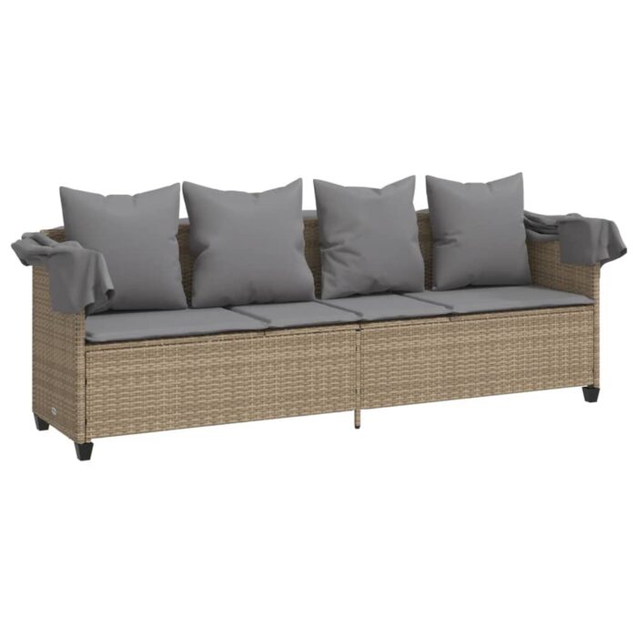 Chaise longue avec auvent et coussins beige résine tressée – Image 2