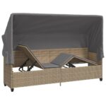 Chaise longue avec auvent et coussins beige résine tressée – Image 3