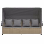 Chaise longue avec auvent et coussins beige résine tressée – Image 4