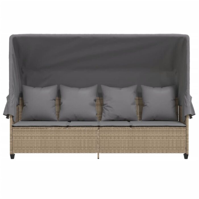 Chaise longue avec auvent et coussins beige résine tressée – Image 4