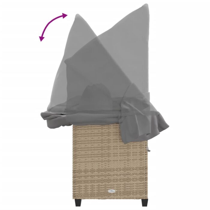 Chaise longue avec auvent et coussins beige résine tressée – Image 7
