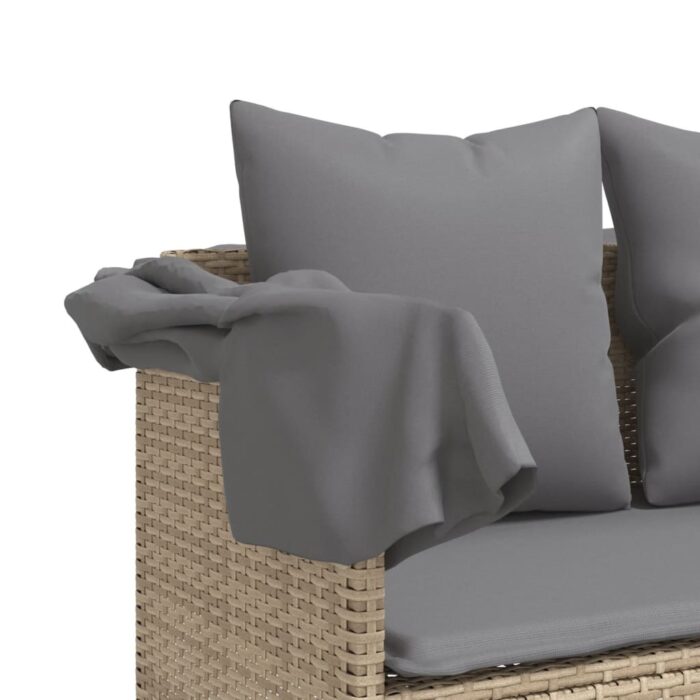 Chaise longue avec auvent et coussins beige résine tressée – Image 8