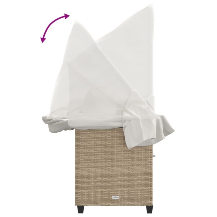 Chaise longue avec auvent et coussins beige résine tressée – Image 7