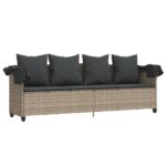 Chaise longue avec auvent et coussins gris clair résine tressée – Image 2