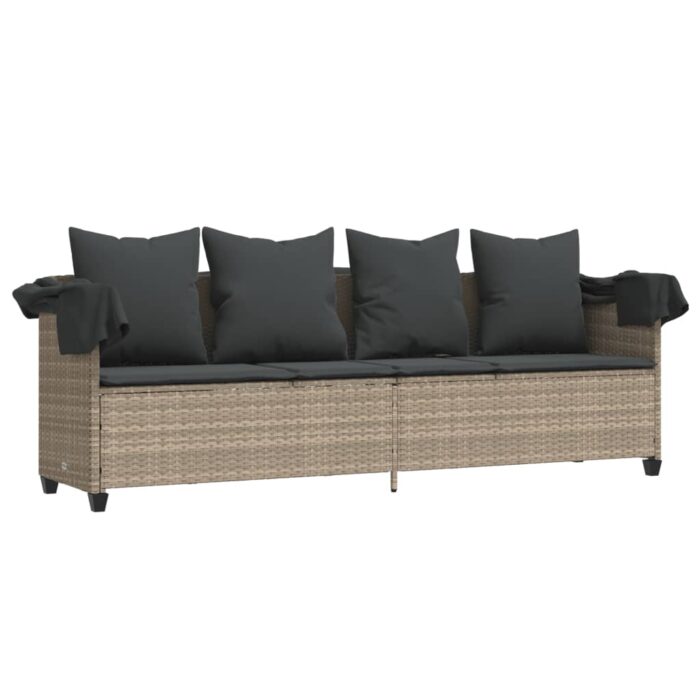 Chaise longue avec auvent et coussins gris clair résine tressée – Image 2