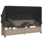 Chaise longue avec auvent et coussins gris clair résine tressée – Image 3