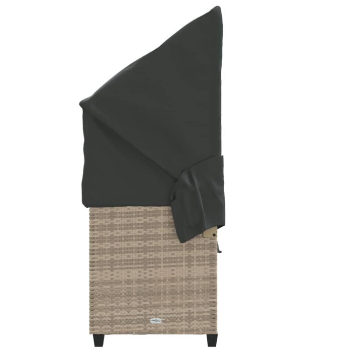 Chaise longue avec auvent et coussins gris clair résine tressée – Image 5