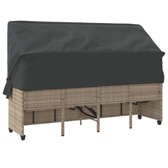 Chaise longue avec auvent et coussins gris clair résine tressée – Image 6