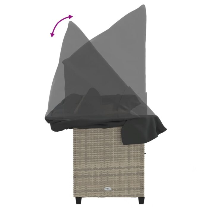 Chaise longue avec auvent et coussins gris clair résine tressée – Image 7