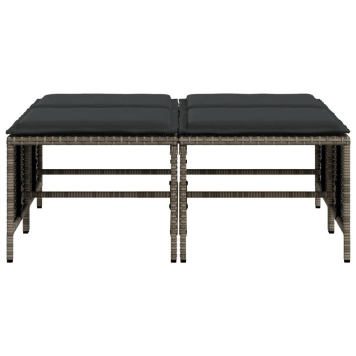 Tabourets de jardin avec coussins lot de 4 gris résine tressée – Image 2