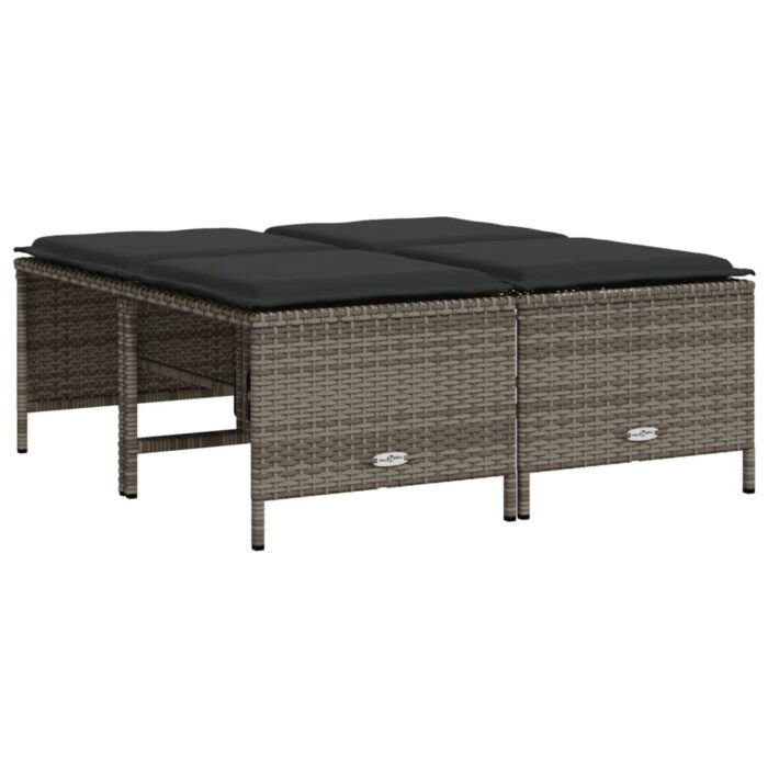 Tabourets de jardin avec coussins lot de 4 gris résine tressée – Image 3