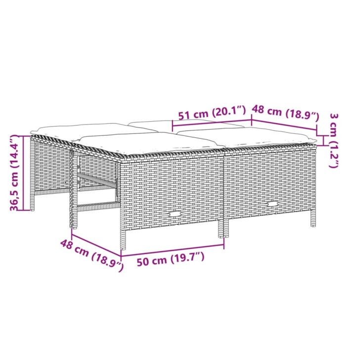 Tabourets de jardin avec coussins lot de 4 gris résine tressée – Image 5