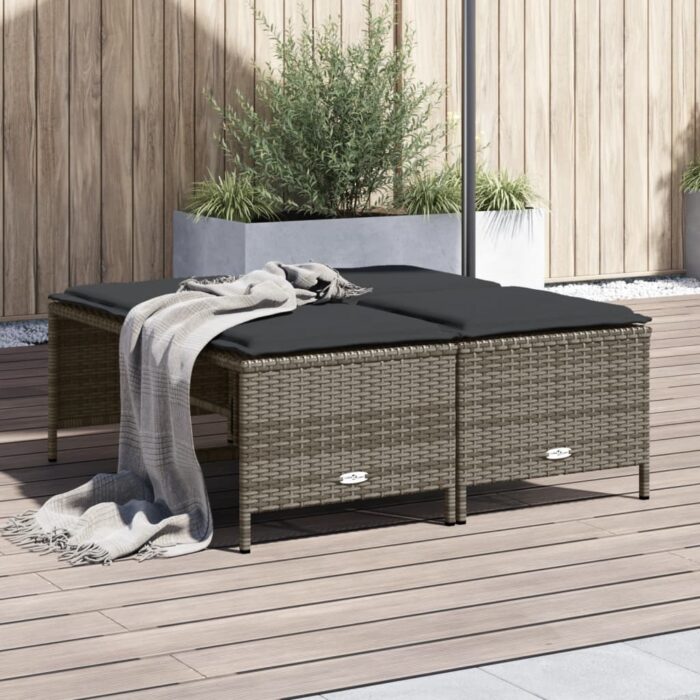 Tabourets de jardin avec coussins lot de 4 gris résine tressée – Image 1