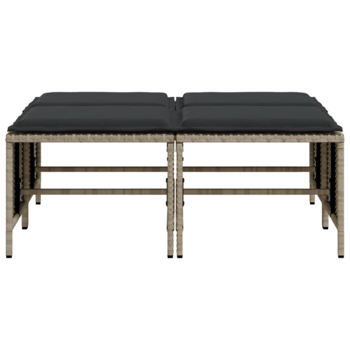 Tabourets de jardin avec coussins lot de 4 gris clair rotin – Image 2