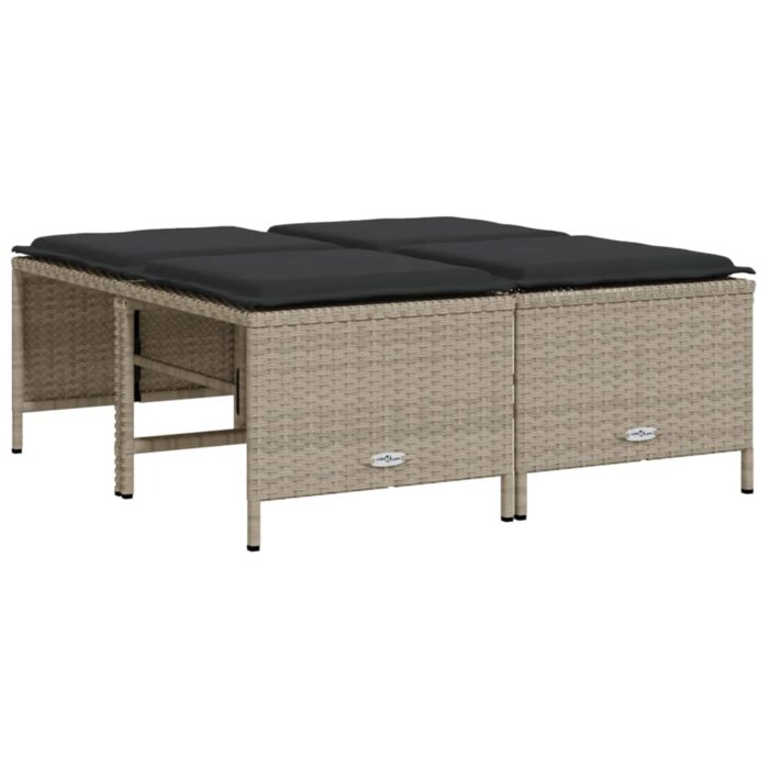 Tabourets de jardin avec coussins lot de 4 gris clair rotin – Image 3