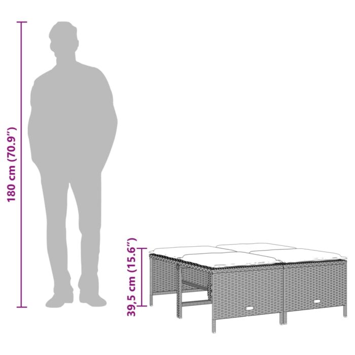 Tabourets de jardin avec coussins lot de 4 gris clair rotin – Image 6