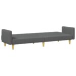 Canapé-lit à 2 places avec repose-pied gris foncé tissu – Image 3