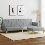 Canapé-lit à 2 places avec repose-pied gris clair tissu