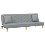 Canapé-lit à 2 places avec oreillers et repose-pied gris clair – Image 2