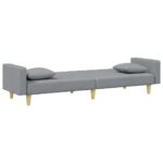 Canapé-lit à 2 places avec oreillers et repose-pied gris clair – Image 3