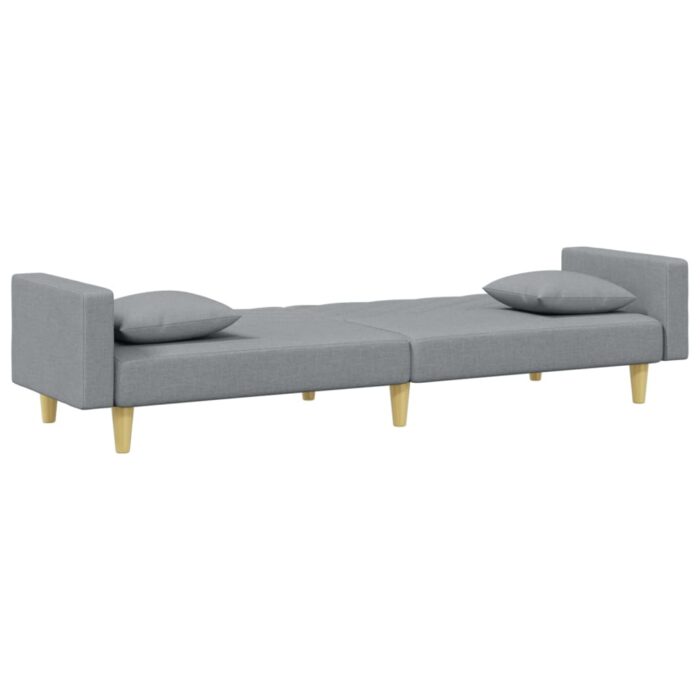 Canapé-lit à 2 places avec oreillers et repose-pied gris clair – Image 3