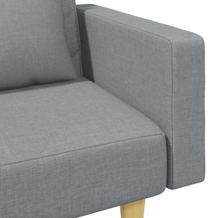 Canapé-lit à 2 places avec oreillers et repose-pied gris clair – Image 7