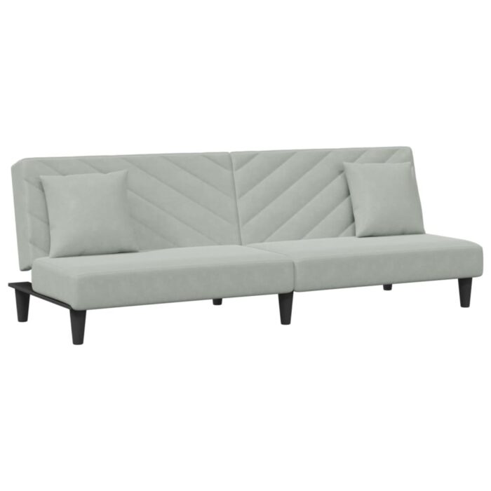 Ensemble de canapés 2 pcs avec coussins gris clair velours – Image 2