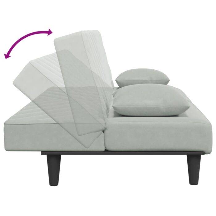 Ensemble de canapés 2 pcs avec coussins gris clair velours – Image 4