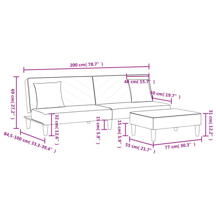 Ensemble de canapés 2 pcs avec coussins gris clair velours – Image 9