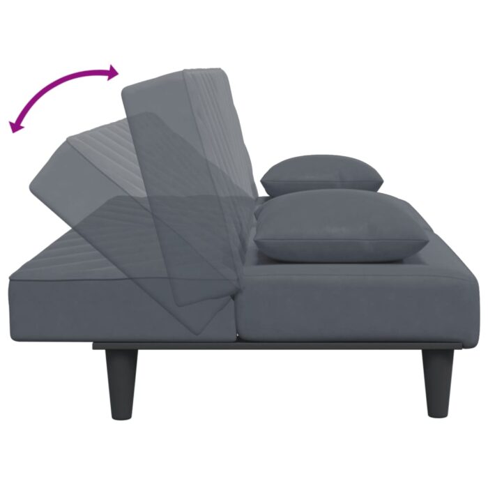 Ensemble de canapés 2 pcs avec coussins gris foncé velours – Image 4