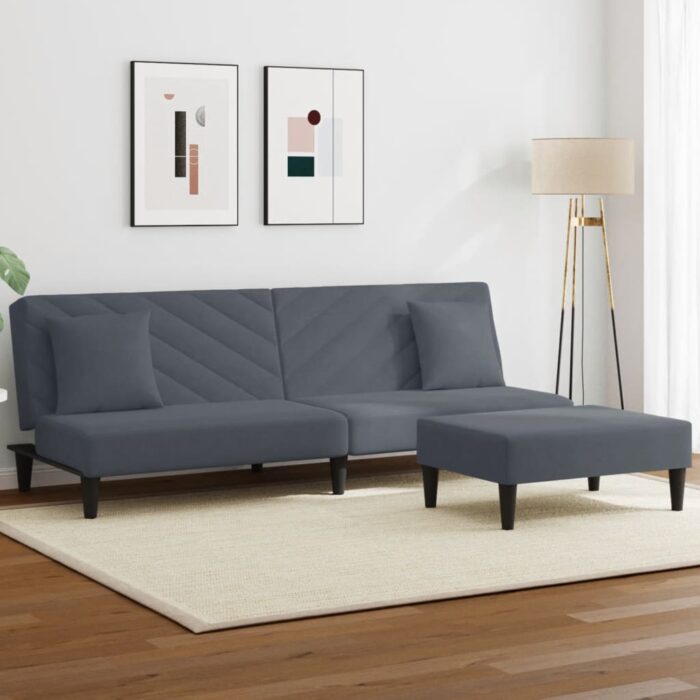 Ensemble de canapés 2 pcs avec coussins gris foncé velours – Image 1