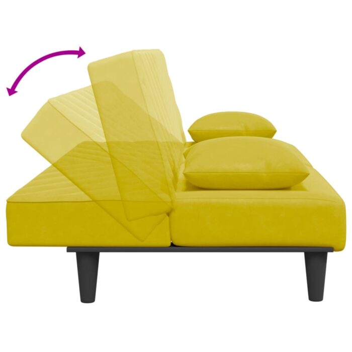 Ensemble de canapés 2 pcs avec coussins jaune velours – Image 4