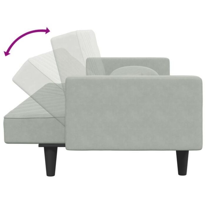 Ensemble de canapés 2 pcs avec coussins gris clair velours – Image 4
