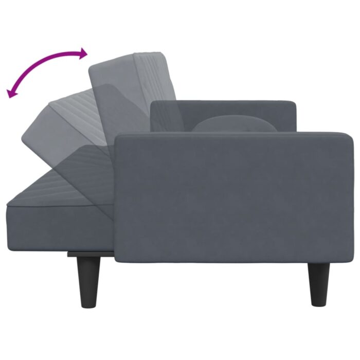 Ensemble de canapés 2 pcs avec coussins gris foncé velours – Image 4