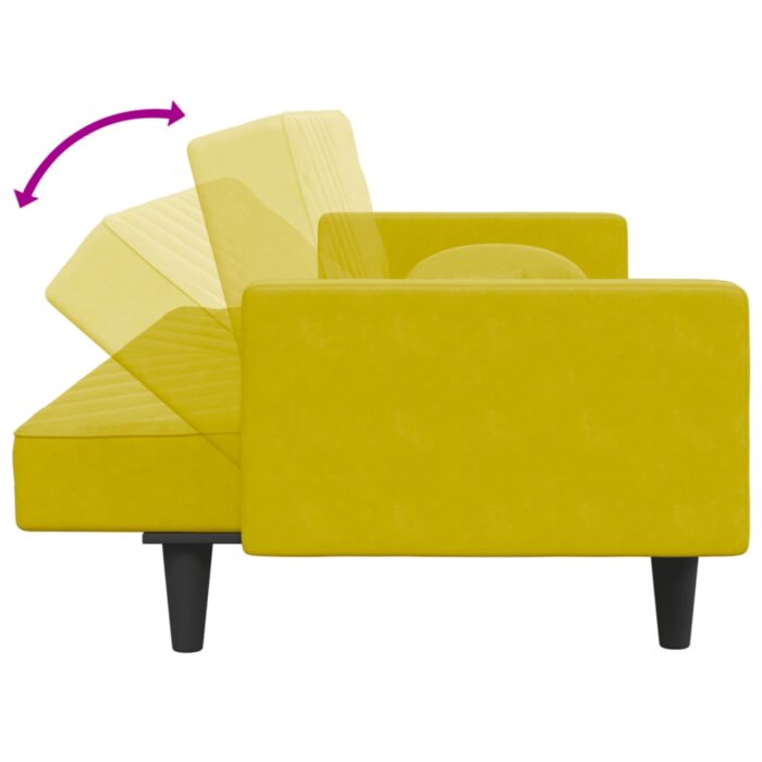 Ensemble de canapés 2 pcs avec coussins jaune velours – Image 4